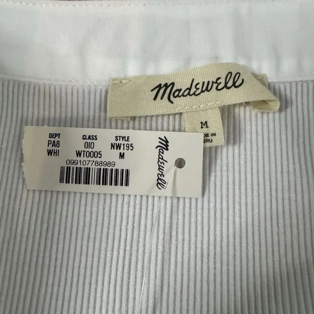 NWT J Crew Puff Sleeve Henley Knit Top White Size M V Neck Capsule Modal Preppy